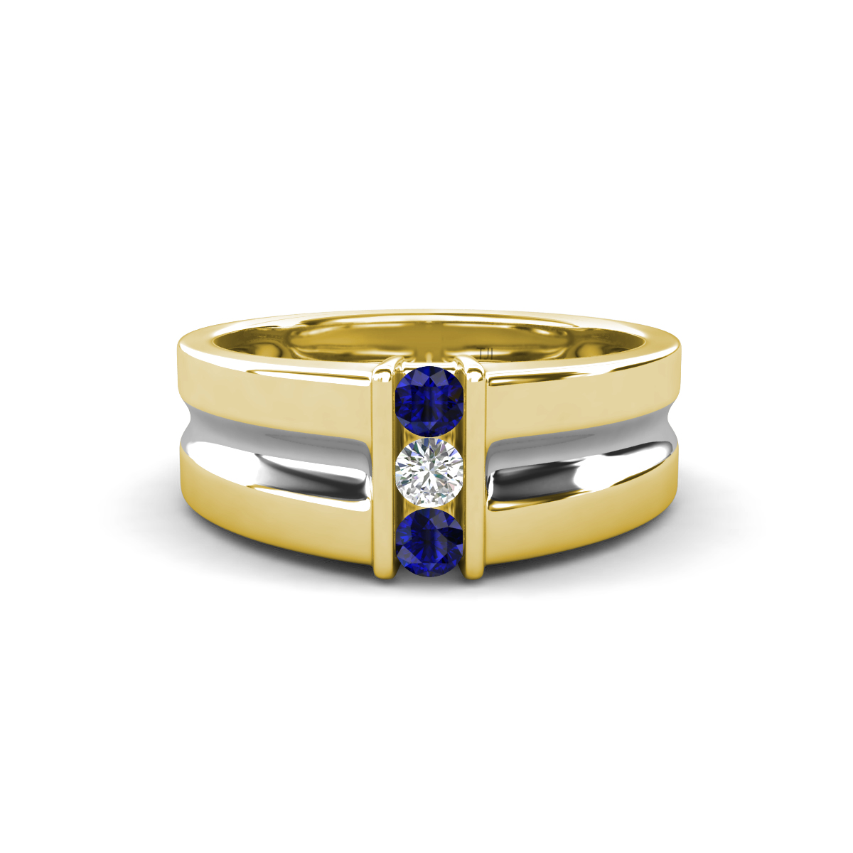 Xavier 0.24 ctw Blue Sapphire and Natural Diamond Three Stone Men Band (8.50 mm) 